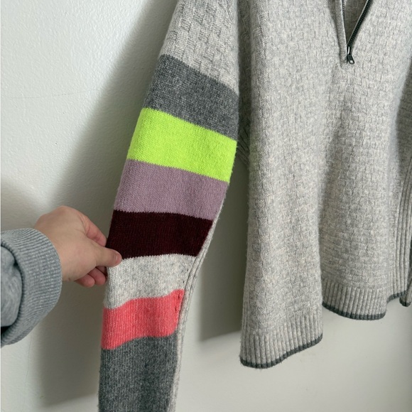 CAbi Downhill Grey Half-Zip Sweater Colorful Stripes Chic Women’s Large #4815 - Picture 3 of 8